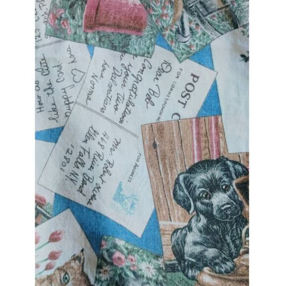 Vintage Cranston Print Works 2 yards Fabric Dog & Cat Post Card Radio Flyer USA - Picture 2 of 6